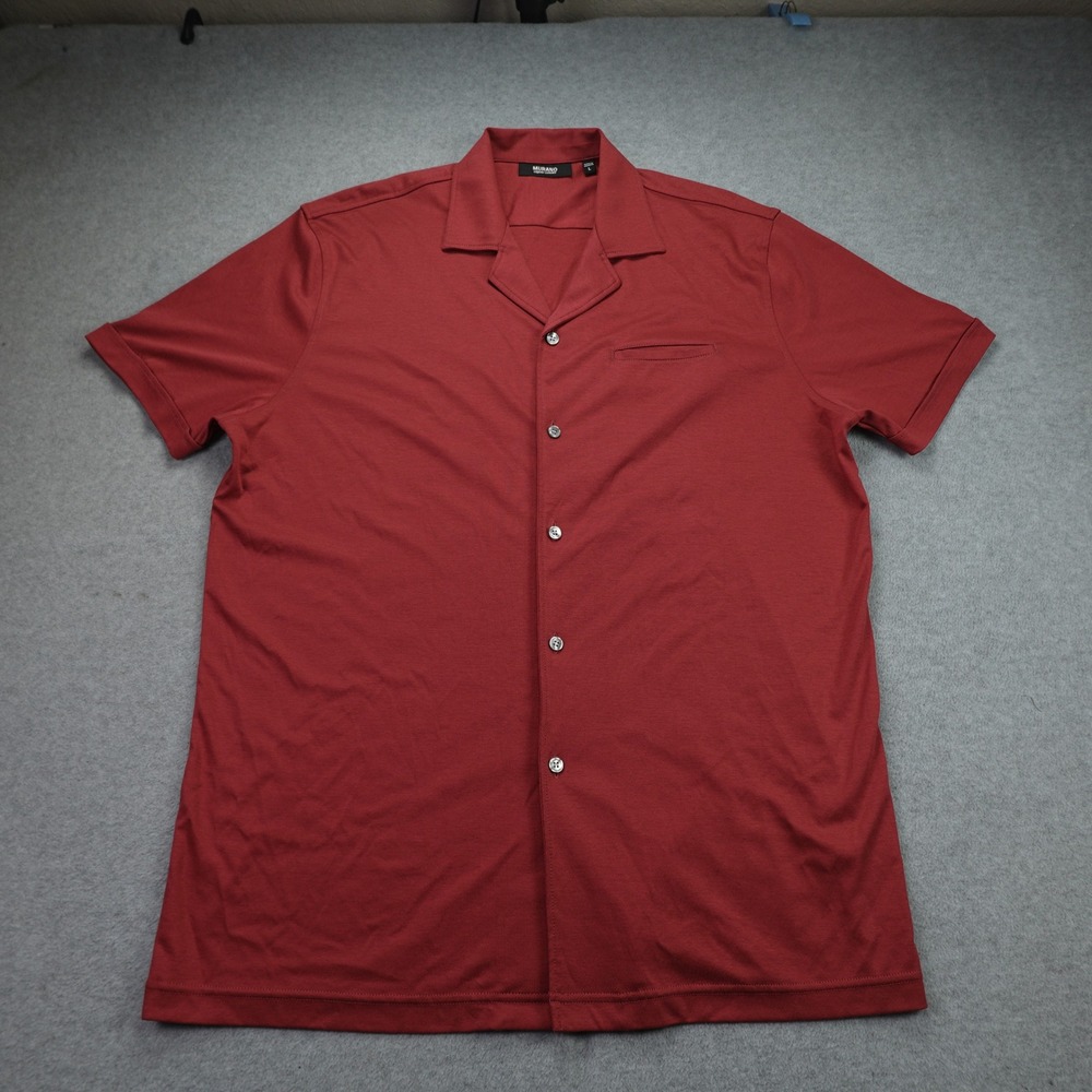 Murano Shirt Mens Large Red Camp Collar Liquid‎ Luxury Short Sleeve Button Up